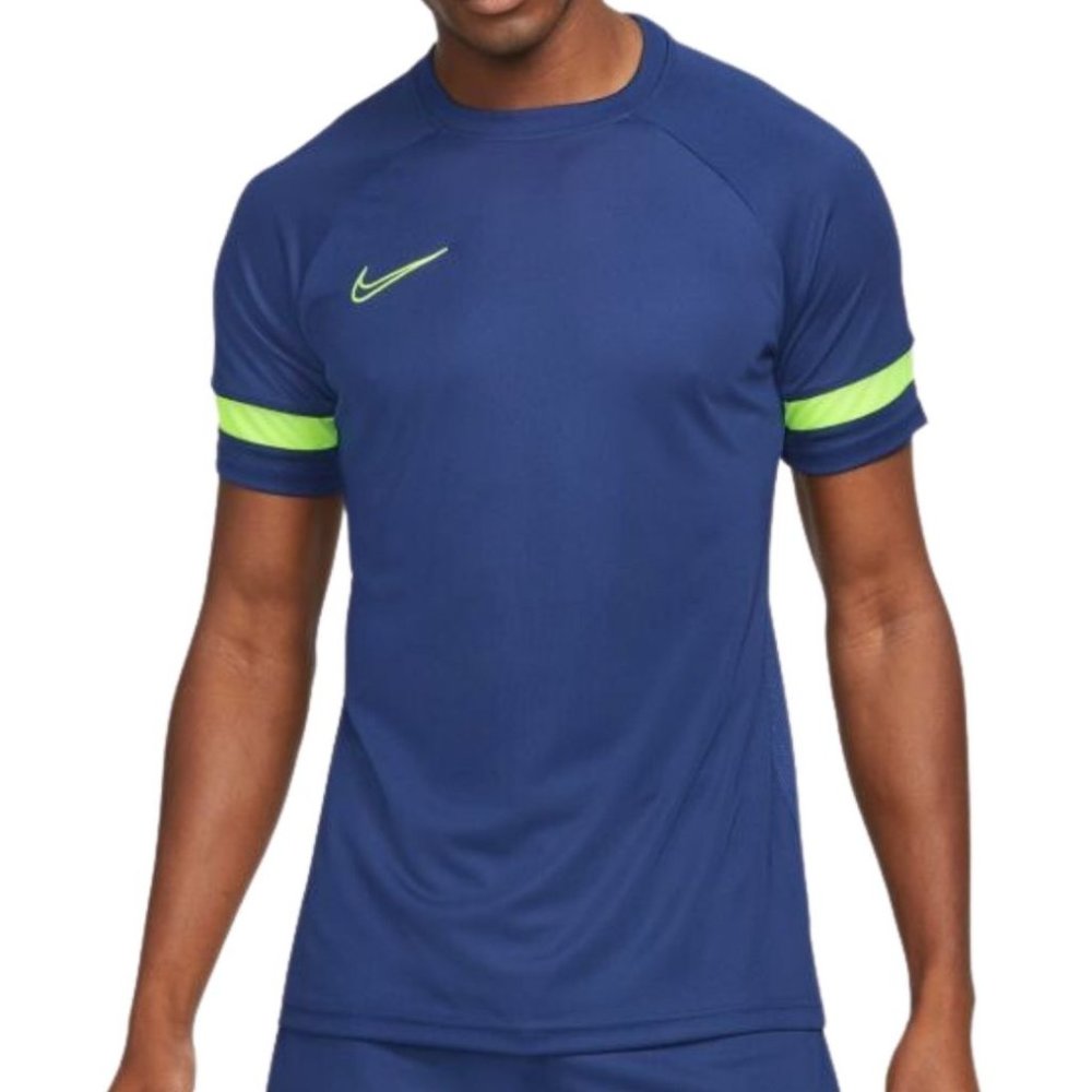 Nike Men's Dri-FIT Academy Short-Sleeve Football Tee Blue Yellow Stripe Large